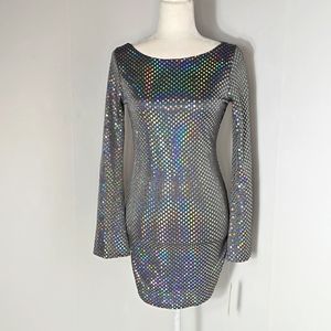 Thirty-Thirty Silver Sequin long Sleve Bodycon Dress size Small New